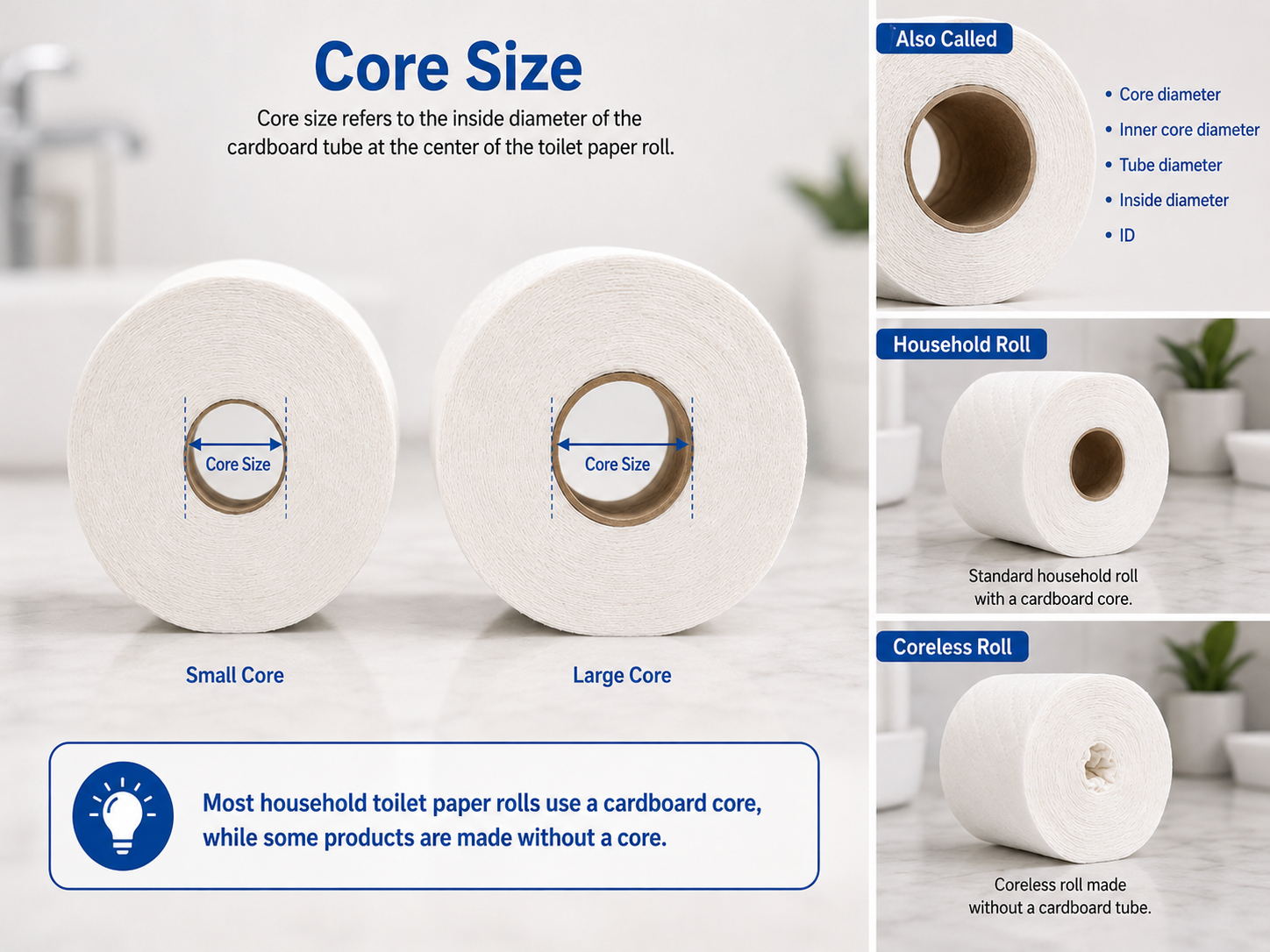 Toilet Paper Sheet Size, Roll Diameter and Core Size Guide | Hewbonn Paper